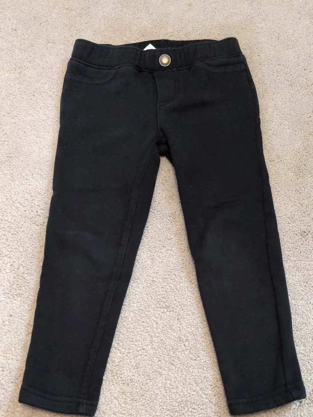 Carter's Black Kids Stretch (Fleece Inside) Leggings with Faux Button (4T)